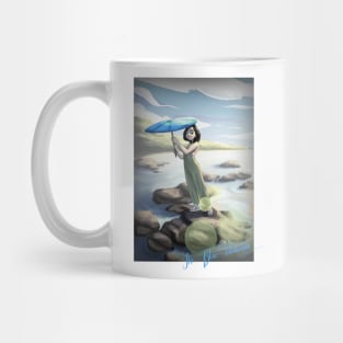 the girl with blue umbrella Mug